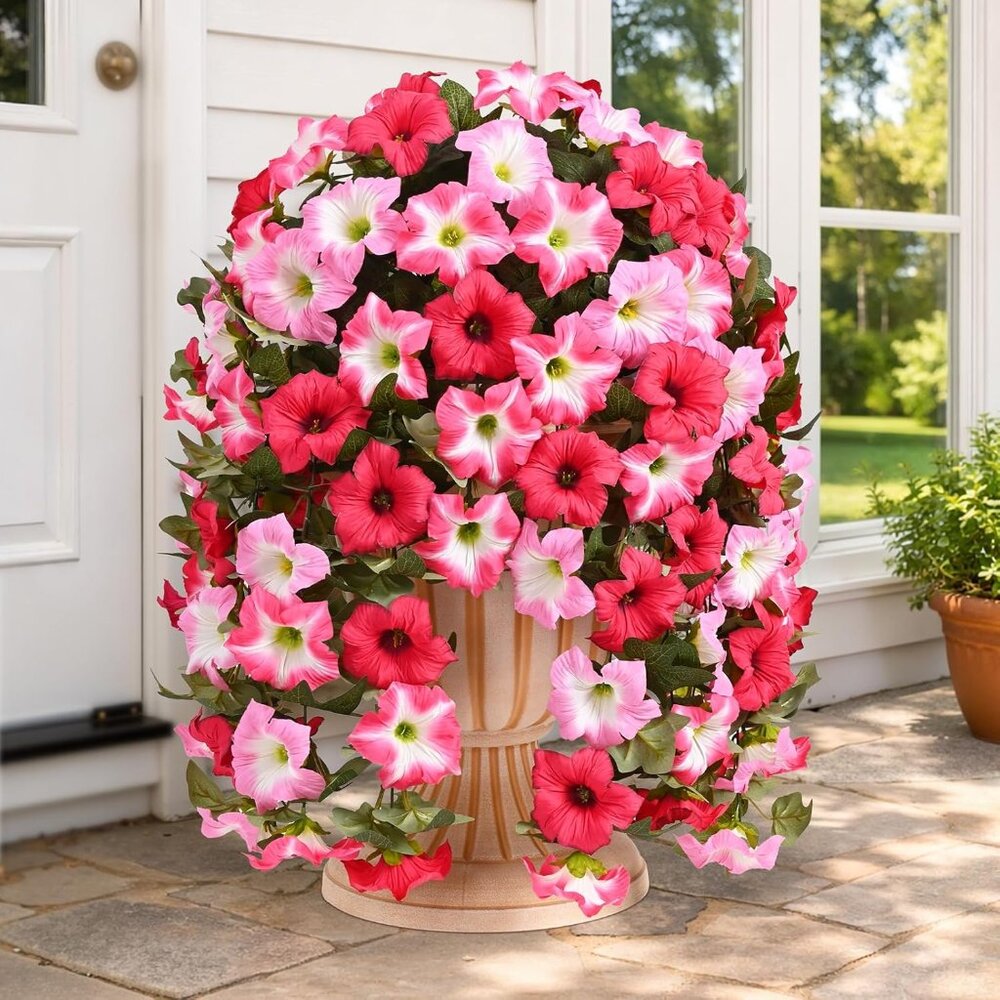 2-Pack Pink White Artificial Flowers Realistic Plants Outdoors Hanging Decor